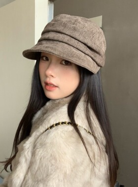 陈奶奶纯色灯芯绒报童渔夫帽子女