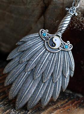 中国风诸葛亮太极扇子纯银吊坠个性手工八卦项链道系道法项链男款