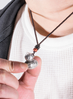 纯银吊坠999八卦葫芦项链可打开