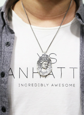 复古实心观音菩萨心经吊坠项链女男士生肖本命佛普贤菩萨文殊菩萨