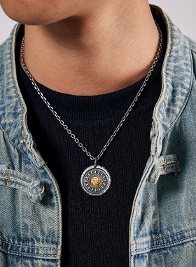 S925纯银原创设计「喜璇」吊坠项链复古小众设计百搭项链男士挂坠