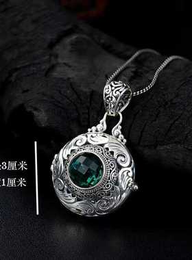 藏式民族风大号S925纯银圆型嘎乌盒吊坠项坠女空心可打开可装东西