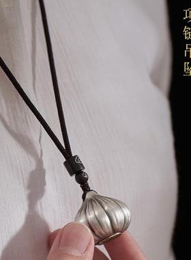 国风胜算在握吊坠泰银手把件蒜头钥匙扣项坠挂件蒜头可转动男女士