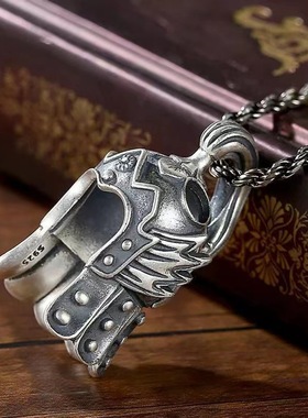 将军头盔S925纯银吊坠小众设计时尚霸气复古武将头盔吊坠项链男士