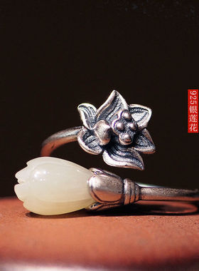 原创设计S925纯银玉兰花戒指