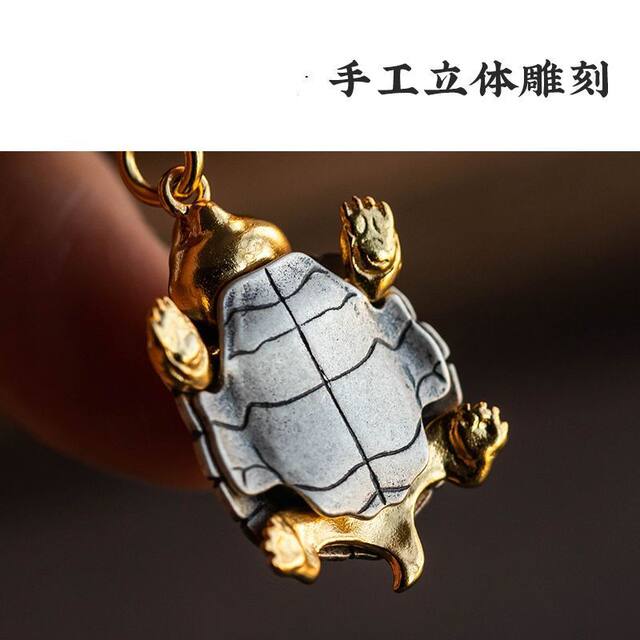 S925 sterling silver rich armor square dragon turtle mobile phone chain pendant men and women pendant hand-woven rope turtle small pendant