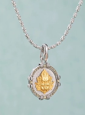 S925纯银项链黄财神转运珠吊坠