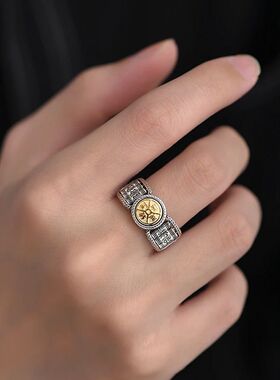 复古做旧时来运转动纯银戒指霸气