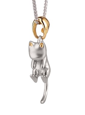 2024新品磨砂猫咪仿纯银吊坠项链可爱躲猫猫小众设计高级感项坠