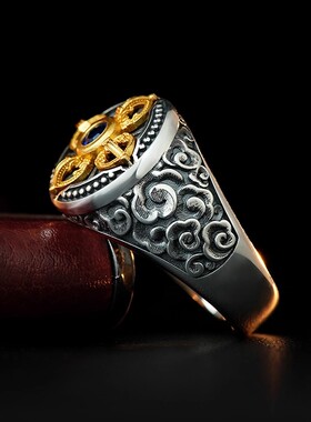 复古【新品】藏传十字金刚杵戒指男士纯银指环国潮创意设计高级感