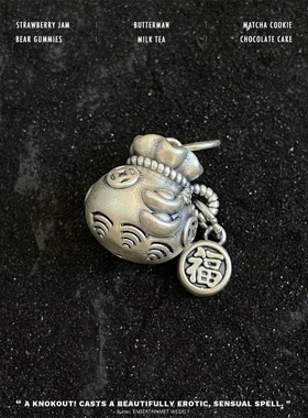 福字袋子吊坠项链仿纯银简约百搭