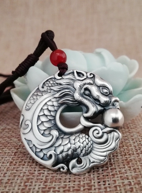 复古实心转运护身上岸吊坠鱼化龙平安扣挂坠望子龙牌护身项链男女