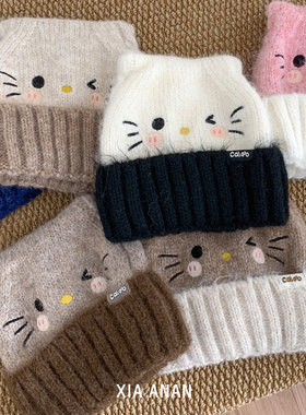 秋冬加绒猫咪护耳毛线帽显脸小