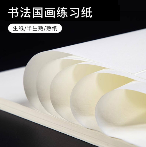 大山皮纸书法专用纸小尺寸毛笔初学者练字纸半生熟国画写意生纸练习纸工笔画作品熟纸八开四尺四开加厚书画纸 - 图1