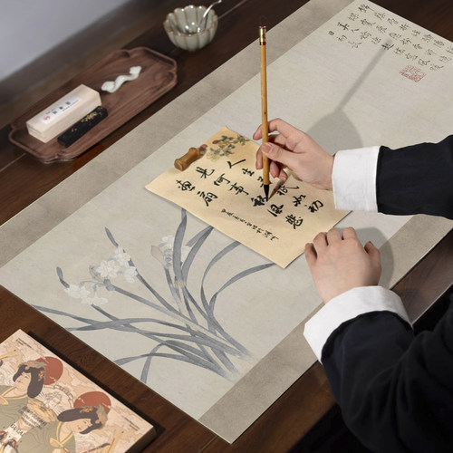 大山皮纸彩绘毛毡垫书法专用书画垫文房四宝复古图案古风国画毛毡垫初学者练习毛笔写字专用桌垫布书画练习垫 - 图3