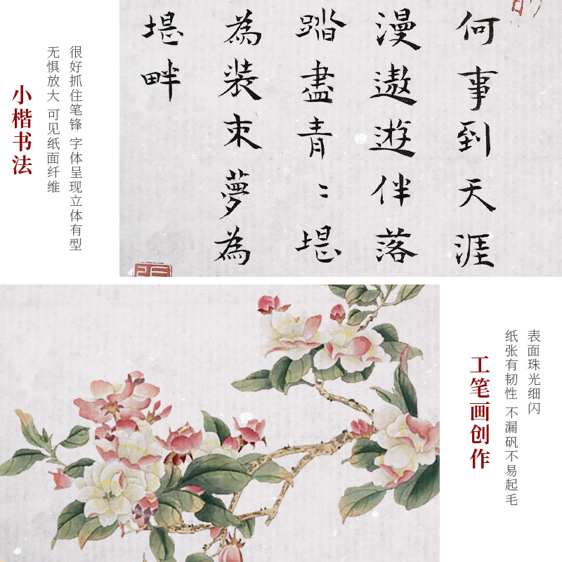大山皮纸云母熟宣宣纸书法专用作品纸四尺对开三开四开国画工笔画小楷抄经专用书法练习用纸100张 - 图2