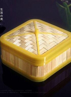正方形竹蒸笼小笼包塑料包边竹制蒸笼屉商用餐厅包子蒸笼蒸饺笼屉