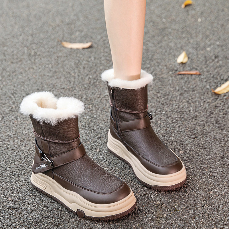 羊毛口厚底雪地靴女2025冬季加绒加厚真皮短靴防水防滑保暖大棉鞋,淘宝优惠券,粉丝福利购,淘宝优惠卷