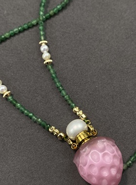 粉草莓吊坠精油瓶吊坠香水瓶可装胎毛 朱砂 粉末吊坠锁骨项链