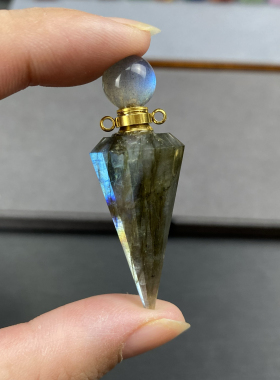 天然灰月光拉长石切面香水瓶吊坠精油瓶男女款礼物可滴入香水