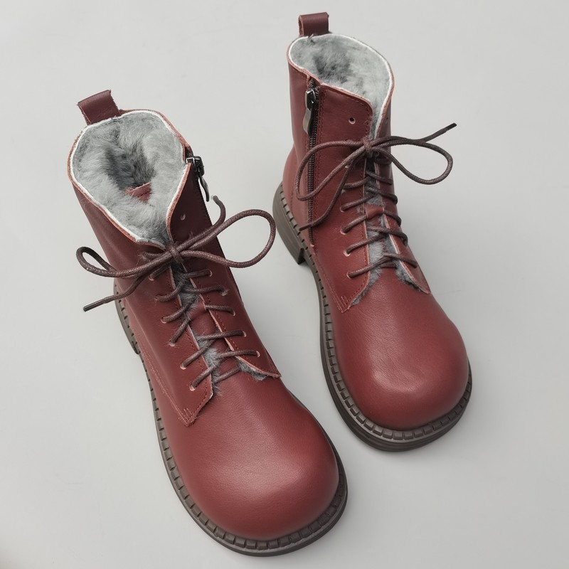 羊皮毛一体女鞋外贸真皮纯羊毛翘大头宽版东北大棉马丁靴防滑冬季,淘宝优惠券,粉丝福利购,淘宝优惠卷