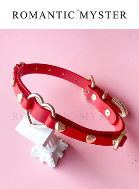 入谜 Puppy双层真皮项圈铃铛choker颈圈项牵引脖圈k9颈带外出男女