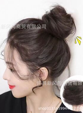 真发低丸子头假发女发圈懒人发饰盘发假发包古风花苞全真人发发夹