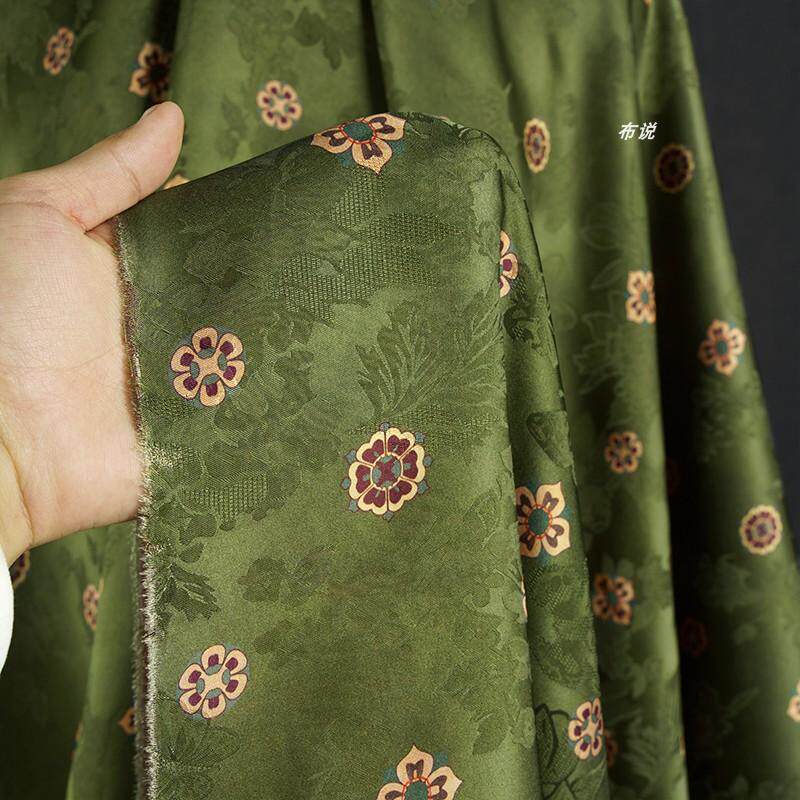 豆绿色 六叶草团花香云纱花罗提花面料 中国风旗袍外套丝滑布料,淘宝优惠券,粉丝福利购,淘宝优惠卷