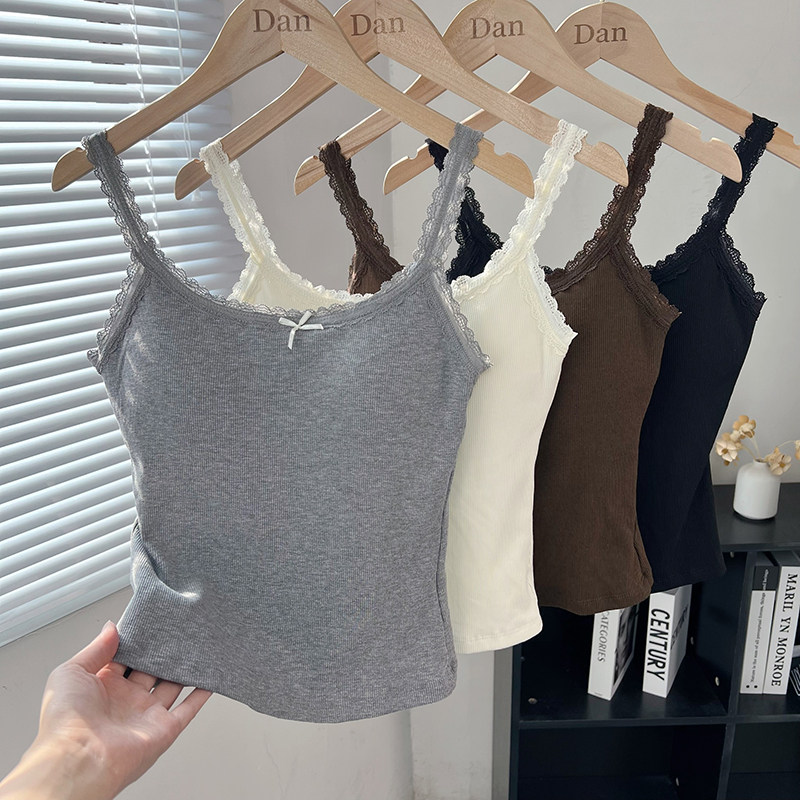 秋冬新款白色蕾丝花边磨毛保暖吊带背心女内搭修身打底衫无袖上衣,淘宝优惠券,粉丝福利购,淘宝优惠卷