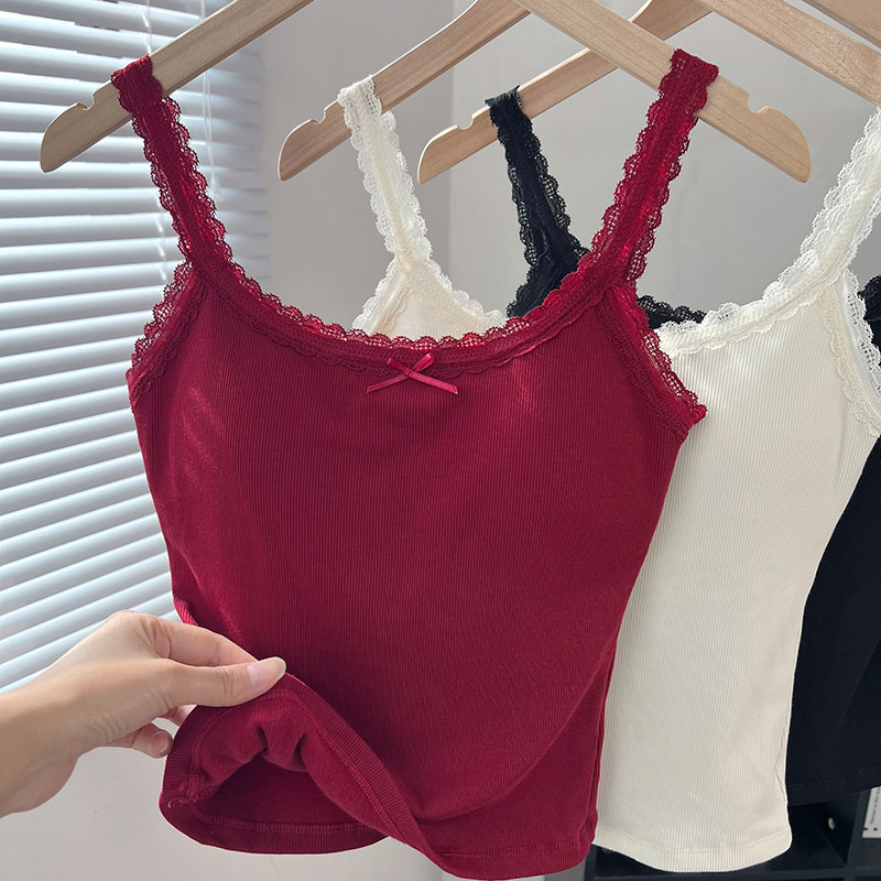 秋冬新款白色蕾丝花边磨毛保暖吊带背心女内搭修身打底衫无袖上衣,淘宝优惠券,粉丝福利购,淘宝优惠卷