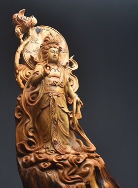 太行崖柏根雕摆件木雕花架观音花鸟山水人物天然随形陈化原木客厅