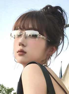 辣妹无框水银色墨镜欧美个性方圆脸显脸小女凹造型y2k时尚太阳镜