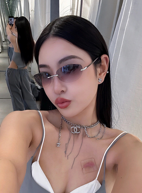 Y2K无框椭圆太阳镜美式辣妹墨镜