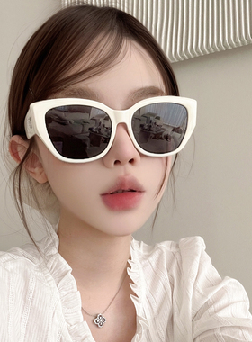 韩系白色方框墨镜高级感女方圆脸显瘦防晒气质偏光太阳镜防紫外线