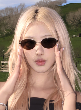 高级感老钱风椭圆形无框金属墨镜女潮圆脸显瘦防晒太阳镜防紫外线