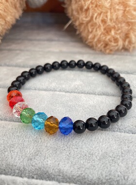 GD权志龙同款手链手串潮痞帅轻奢黑玛瑙七彩水晶情侣串珠手环首饰