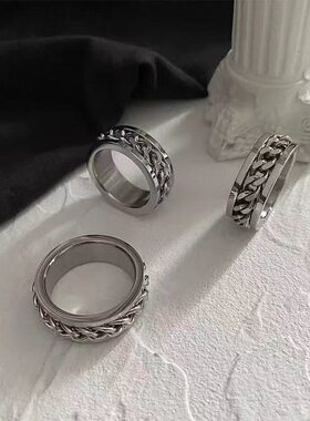 吾岸樊霄云旗同款戒指中性小众潮牌百搭时来运转链条钛钢指环戒子