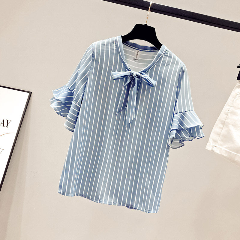 雪纺短袖女装夏季2020年新款衬衫 saronala莎欧娜拉蕾丝衫/雪纺衫