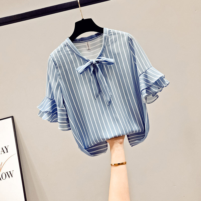 雪纺短袖女装夏季2020年新款衬衫 saronala莎欧娜拉蕾丝衫/雪纺衫