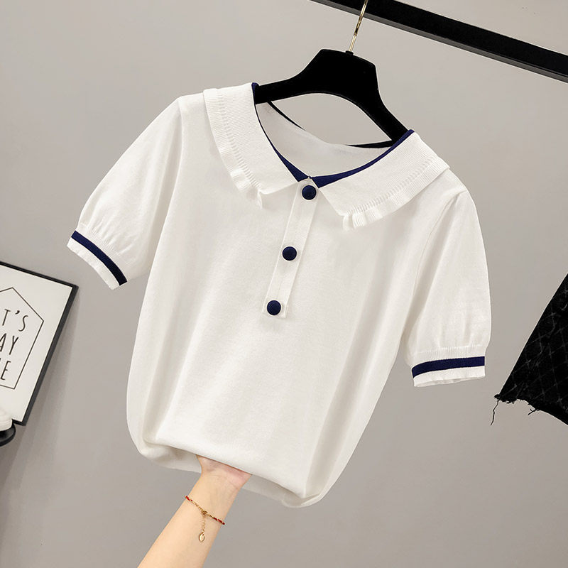 娃娃领韩版夏季2020年新款冰丝t恤 saronala莎欧娜拉T恤
