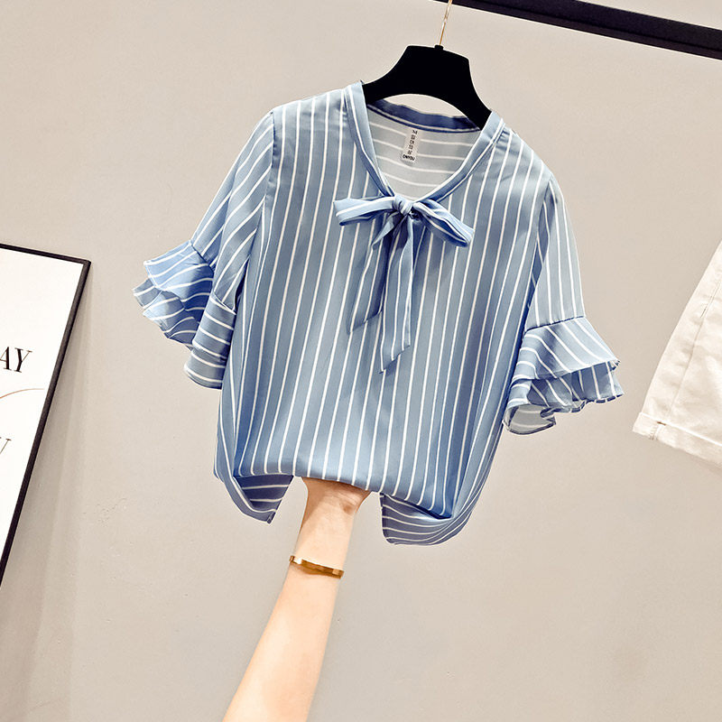 雪纺短袖女装夏季2020年新款衬衫 saronala莎欧娜拉蕾丝衫/雪纺衫