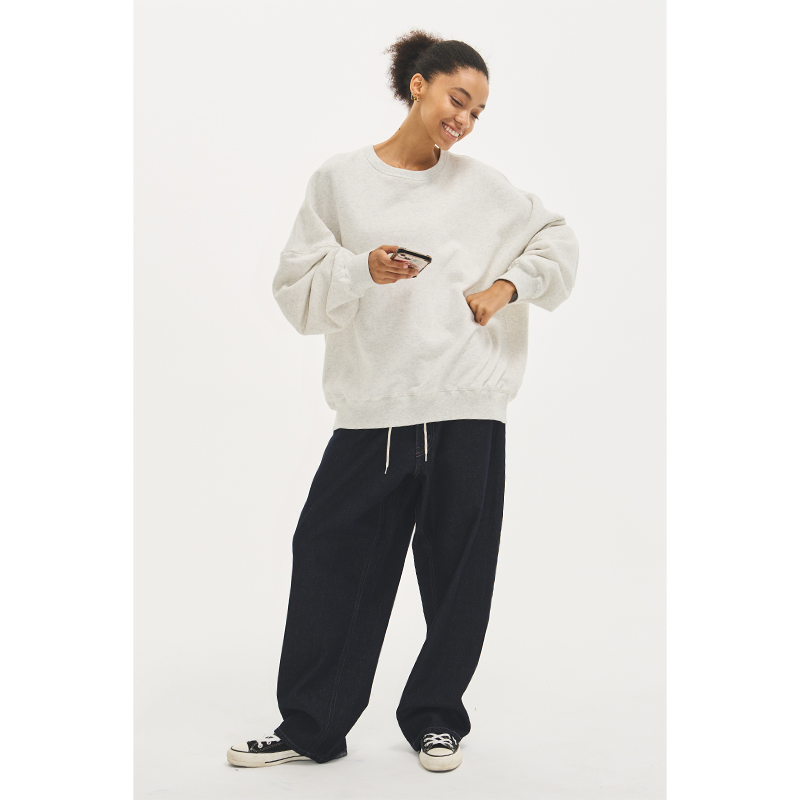 seeseao | 抽绳原色牛仔长裤男女同款宽松直筒舒适裤子通勤四季款 - 图1