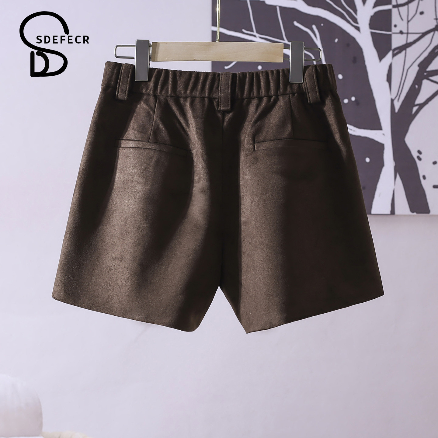商场同款2026春复古仿麂皮休闲短裤女高腰宽松显瘦直筒裤子配腰带,淘宝优惠券,粉丝福利购,淘宝优惠卷