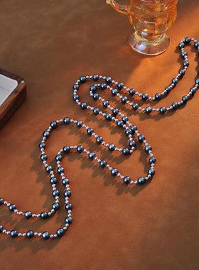 2025新款原创灰色珍珠项链轻奢百搭高贵气质长款毛衣链女