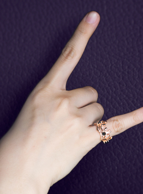 蕾丝有刺·独身戒·玫瑰金黑锆石小众独立设计另类女尾le拉拉戒指