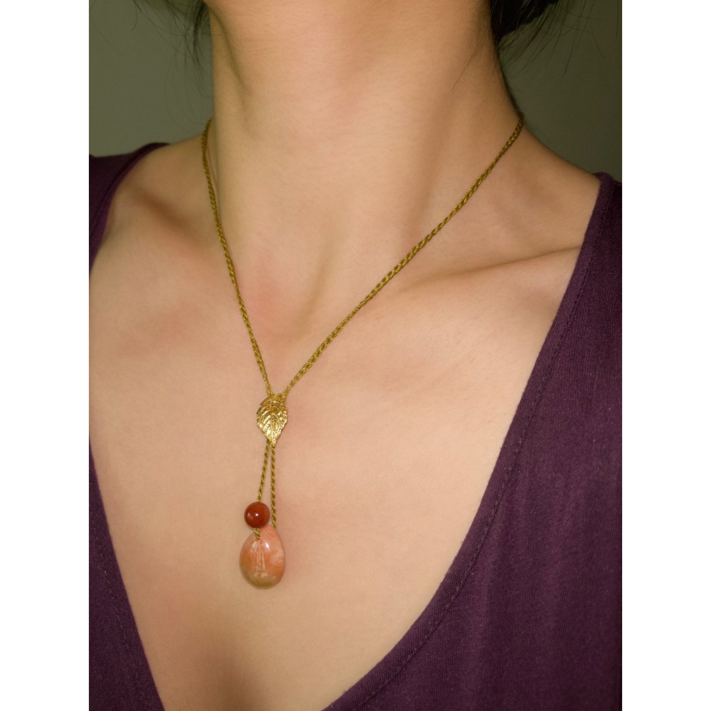 playdate新中式古典色系·圆润玉石·南红复古芥末黄·编绳项链,淘宝优惠券,粉丝福利购,淘宝优惠卷