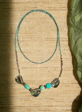 playdate天然贝壳蓝灰磷长款项链