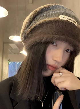 美拉德毛绒包头针织堆堆帽子女