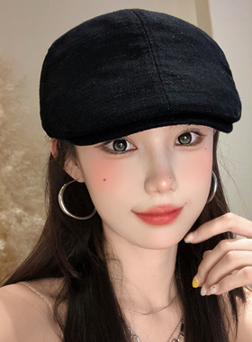 黑色鸭舌前进帽女春秋时尚显脸小