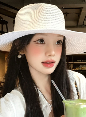 巴拿马白色爵士草帽女夏老钱风遮